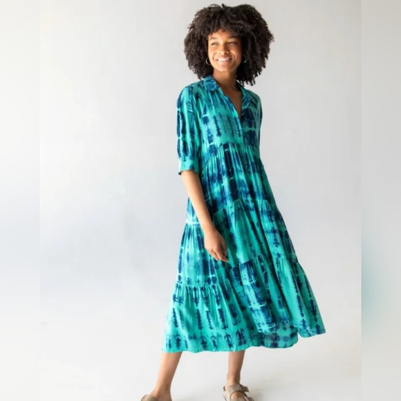 NATURAL LIFE Dresses & Skirts - Natural Life Rebecca Midi Dress Turquoise Navy Tie Dye Size XL Women's